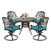 MEETWARM 5-Piece Outdoor Patio Dining Set, All-Weather Cast Aluminum Patio Conversation Set For Backyard Garden Deck With 4 Cushions Swivel Rocker Chairs And 35.4" Round Table - Thumbnail Image 3