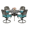 MEETWARM 5-Piece Outdoor Patio Dining Set, All-Weather Cast Aluminum Patio Conversation Set With 4 Cushions Swivel Rocker Chairs For Backyard Garden Deck And 35.4" Square Table - Thumbnail Image 3