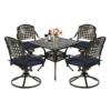 MEETWARM 5-Piece Outdoor Patio Dining Set, All-Weather Cast Aluminum Patio Conversation Set With 4 Cushions Swivel Rocker Chairs For Backyard Garden Deck And 35.4" Square Table - Thumbnail Image 2