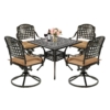 MEETWARM 5-Piece Outdoor Patio Dining Set, All-Weather Cast Aluminum Patio Conversation Set With 4 Cushions Swivel Rocker Chairs For Backyard Garden Deck And 35.4" Square Table - Thumbnail Image 4