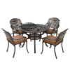 MEETWARM 5-Piece Outdoor Furniture BBQ Dining Set, All Weather Cast Aluminum Patio Garden Set With 4 Chairs, 1 Round Barbecue Grill Table - Thumbnail Image 2