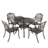 MEETWARM 5-Piece Outdoor Furniture BBQ Dining Set, All Weather Cast Aluminum Patio Garden Set With 4 Chairs, 1 Round Barbecue Grill Table - Thumbnail Image 1