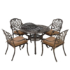 MEETWARM 5-Piece Outdoor Furniture BBQ Dining Set, All Weather Cast Aluminum Patio Garden Set With 4 Chairs, 1 Round Barbecue Grill Table - Thumbnail Image 2