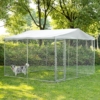 MEETWARM Large Outdoor Dog Kennel, Heavy Duty Dog House Playpen Galvanized Steel Pet Fence With Fully Enclosed Waterproof UV-Resistant Cover, Stainless Steel Zip Ties And Secure Lock - Thumbnail Image 2