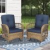 MEETWARM Patio Wicker Rocking Glider Set, All-Weather Outdoor Rattan Patio Rocking Chairs Of 2, Patio Conversation Set With Thickened Cushions For Porch Garden & Backyard - Thumbnail Image 2