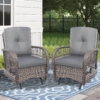 MEETWARM Patio Wicker Rocking Glider Set, All-Weather Outdoor Rattan Patio Rocking Chairs Of 2, Patio Conversation Set With Thickened Cushions For Porch Garden & Backyard - Thumbnail Image 3