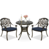 MEETWARM 3 Piece Patio Bistro Set, Outdoor All-Weather Cast Aluminum Dining Furniture Set Includes 2 Chairs And A 31" Round Table With Umbrella Hole For Garden Deck - Thumbnail Image 2