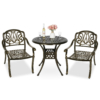 MEETWARM 3 Piece Patio Bistro Set, Outdoor All-Weather Cast Aluminum Dining Furniture Set Includes 2 Chairs And A 31" Round Table With Umbrella Hole For Garden Deck - Thumbnail Image 3