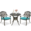 MEETWARM 3 Piece Patio Bistro Set, Outdoor All-Weather Cast Aluminum Dining Furniture Set Includes 2 Chairs And A 31" Round Table With Umbrella Hole For Garden Deck - Thumbnail Image 4