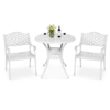 MEETWARM 3 Piece Patio Bistro Set, Outdoor All-Weather Cast Aluminum Dining Furniture Set Includes 2 Chairs and a 31” Round Table with Umbrella Hole for Garden Deck - Thumbnail Image 2