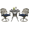 MEETWARM 3-Piece Outdoor Patio Dining Set, All-Weather Cast Aluminum Patio Conversation Set For Backyard Garden Deck With 2 Cushions Swivel Rocker Chairs And 31" Round Table, Umbrella Hole - Thumbnail Image 2