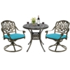 MEETWARM 3-Piece Outdoor Patio Dining Set, All-Weather Cast Aluminum Patio Conversation Set For Backyard Garden Deck With 2 Cushions Swivel Rocker Chairs And 31" Round Table, Umbrella Hole - Thumbnail Image 3