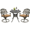 MEETWARM 3-Piece Outdoor Patio Dining Set, All-Weather Cast Aluminum Patio Conversation Set For Backyard Garden Deck With 2 Cushions Swivel Rocker Chairs And 31" Round Table, Umbrella Hole - Thumbnail Image 4