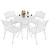 MEETWARM 5-Piece Outdoor Furniture Dining Set, All Weather Cast Aluminum Conversation Set includes 4 Chairs and a 35.4" Round Table with 2" Umbrella Hole for Patio Garden Deck, Lattice Weave Design - Thumbnail Image 2