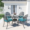MEETWARM 5-Piece Outdoor Patio Dining Set, All-Weather Cast Aluminum Patio Conversation Set For Backyard Garden Deck With 4 Chairs, 4 Cushions And 35.4" Square Table - Thumbnail Image 4