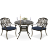 MEETWARM 3 Piece Patio Bistro Set, Outdoor All-Weather Cast Aluminum Dining Furniture Set Includes 2 Chairs And A 35.4" Round Table With Umbrella Hole For Garden Deck - Thumbnail Image 2
