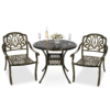 MEETWARM 3 Piece Patio Bistro Set, Outdoor All-Weather Cast Aluminum Dining Furniture Set Includes 2 Chairs And A 35.4" Round Table With Umbrella Hole For Garden Deck - Thumbnail Image 3
