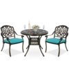 MEETWARM 3 Piece Patio Bistro Set, Outdoor All-Weather Cast Aluminum Dining Furniture Set Includes 2 Chairs And A 35.4" Round Table With Umbrella Hole For Garden Deck - Thumbnail Image 4