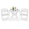 MEETWARM 3 Piece Patio Bistro Set, Outdoor All-Weather Cast Aluminum Dining Furniture Set includes 2 Chairs and a 35.4” Round Table with Umbrella Hole for Garden Deck - Thumbnail Image 2