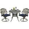 MEETWARM 3-Piece Outdoor Patio Dining Set, All-Weather Cast Aluminum Patio Conversation Set - 2 Cushions Swivel Rocker Chairs And 35.4" Round Table For Backyard Garden Deck, Umbrella Hole, UPC: 774113660160 - Thumbnail Image 2