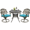 MEETWARM 3-Piece Outdoor Patio Dining Set, All-Weather Cast Aluminum Patio Conversation Set - 2 Cushions Swivel Rocker Chairs And 35.4" Round Table For Backyard Garden Deck, Umbrella Hole, UPC: 774113660160 - Thumbnail Image 3