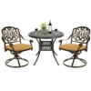 MEETWARM 3-Piece Outdoor Patio Dining Set, All-Weather Cast Aluminum Patio Conversation Set - 2 Cushions Swivel Rocker Chairs And 35.4" Round Table For Backyard Garden Deck, Umbrella Hole, UPC: 774113660160 - Thumbnail Image 4