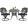 MEETWARM 3-Piece Outdoor Patio Dining Set, All-Weather Cast Aluminum Patio Conversation Set, 2 Cushions Swivel Rocker Chairs And 35.4" Round Table For Backyard Garden Deck, Umbrella Hole, UPC: 717813853128 - Thumbnail Image 2