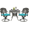 MEETWARM 3-Piece Outdoor Patio Dining Set, All-Weather Cast Aluminum Patio Conversation Set, 2 Cushions Swivel Rocker Chairs And 35.4" Round Table For Backyard Garden Deck, Umbrella Hole, UPC: 717813853128 - Thumbnail Image 3