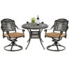 MEETWARM 3-Piece Outdoor Patio Dining Set, All-Weather Cast Aluminum Patio Conversation Set, 2 Cushions Swivel Rocker Chairs And 35.4" Round Table For Backyard Garden Deck, Umbrella Hole, UPC: 717813853128 - Thumbnail Image 4