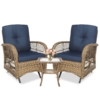 MEETWARM 3 Pieces Outdoor Patio Wicker Rocking Glider Set, Rocking Chairs Rattan Patio Furniture Sets With Glass-Top Coffee Table And Thickened Cushion, Conversation Bistro Set - Thumbnail Image 2
