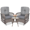 MEETWARM 3 Pieces Outdoor Patio Wicker Rocking Glider Set, Rocking Chairs Rattan Patio Furniture Sets With Glass-Top Coffee Table And Thickened Cushion, Conversation Bistro Set - Thumbnail Image 3