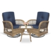 MEETWARM 3 Pieces Outdoor Wicker Swivel Rocker Patio Set, Rocking Chairs Rattan Patio Furniture Sets With Thickened Cushion And Glass-Top Coffee Table, Conversation Bistro Set For Porch - Thumbnail Image 2