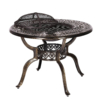 MEETWARM 40.3" Patio Fire Pit Dining Table Round Charcoal And Wood Burning, Outdoor All Weather Cast Aluminum Patio Furniture With Fire Bowl, Cooking BBQ Grill, Wood Grate, Spark Screen And Poker - Thumbnail Image 1