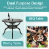 MEETWARM 40.3" Patio Fire Pit Dining Table Round Charcoal And Wood Burning, Outdoor All Weather Cast Aluminum Patio Furniture With Fire Bowl, Cooking BBQ Grill, Wood Grate, Spark Screen And Poker - Thumbnail Image 4