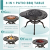 MEETWARM 40.3" Patio Fire Pit Dining Table Round Charcoal And Wood Burning, Outdoor All Weather Cast Aluminum Patio Furniture With Fire Bowl, Cooking BBQ Grill, Wood Grate, Spark Screen And Poker - Thumbnail Image 3