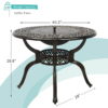 MEETWARM 40.3" Patio Fire Pit Dining Table Round Charcoal And Wood Burning, Outdoor All Weather Cast Aluminum Patio Furniture With Fire Bowl, Cooking BBQ Grill, Wood Grate, Spark Screen And Poker - Thumbnail Image 2