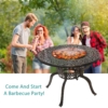 MEETWARM 40.3" Patio Fire Pit Dining Table Round Charcoal And Wood Burning, Outdoor All Weather Cast Aluminum Patio Furniture With Fire Bowl, Cooking BBQ Grill, Wood Grate, Spark Screen And Poker - Thumbnail Image 7