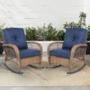 MEETWARM Outdoor Wicker Patio Rocking Chair Cushioned Rattan Rocker Chair For Porch, Deck, Poolside With Steel Frame, Weather-Resistant Cushions, Set Of 2 - Thumbnail Image 3
