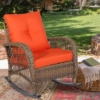 MEETWARM Outdoor Wicker Rocking Chair, Rattan Patio Rocker Chairs With Cushion And Steel Frame - Thumbnail Image 4