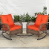 MEETWARM Outdoor Wicker Patio Rocking Chair Cushioned Rattan Rocker Chair For Porch, Deck, Poolside With Steel Frame, Weather-Resistant Cushions, Set Of 2 - Thumbnail Image 4