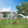 MEETWARM Large Metal Chicken Coop Run, Walk-In Enclosure Poultry Hen Run House, Spire Shaped Chicken Pen With Waterproof & Anti-UV Cover For Outdoor Farm Use - Thumbnail Image 3