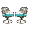 MEETWARM 2 Piece Patio Dinning Swivel Chairs Rocker, Outdoor All-Weather Cast Aluminum Chairs, Patio Bistro Dining Chair Set With Cushions For Garden Deck Backyard - Thumbnail Image 3
