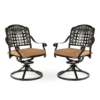 MEETWARM 2 Piece Patio Dinning Swivel Chairs Rocker, Outdoor All-Weather Cast Aluminum Chairs With Cushions, Patio Bistro Dining Chair Set For Garden Deck Backyard - Thumbnail Image 4