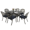 MEETWARM 7-Piece Outdoor Patio Dining Set, 6 Outdoor Dining Chairs And 1 Rectangle Table With 2" Umbrella Hole, All Weather Cast Aluminum Patio Funiture Set For Backyard - Thumbnail Image 2
