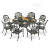 MEETWARM 9-Piece Outdoor Furniture Dining Set, All Weather Cast Aluminum Patio Garden Set- 8 Chairs, 61" Round Patio Dining Table With Detachable Lazy Susan, 2" Umbrella Hole - Thumbnail Image 3