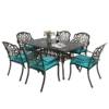 MEETWARM 7-Piece Outdoor Patio Dining Set, 6 Outdoor Dining Chairs And 1 Rectangle Table With 2" Umbrella Hole, All Weather Cast Aluminum Patio Funiture Set For Backyard - Thumbnail Image 4
