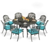 MEETWARM 9-Piece Outdoor Furniture Dining Set, All Weather Cast Aluminum Patio Garden Set- 8 Chairs, 61" Round Patio Dining Table With Detachable Lazy Susan, 2" Umbrella Hole - Thumbnail Image 4