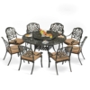 MEETWARM 9-Piece Outdoor Furniture Dining Set, All Weather Cast Aluminum Patio Garden Set- 8 Chairs, 61" Round Patio Dining Table With Detachable Lazy Susan, 2" Umbrella Hole - Thumbnail Image 5