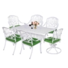 MEETWARM 7-Piece Outdoor Patio Dining Set, All-Weather Cast Aluminum Patio Conversation Set With 2 Swivel Rocker Chairs, 4 Stationary, 1 Rectangular Table, 6 Cushions, 2" Umbrella Hole, UPC: 717981364280 - Thumbnail Image 4