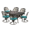 MEETWARM 7-Piece Outdoor Patio Dining Set, All-Weather Cast Aluminum Patio Conversation Set For Backyard Garden Deck With 6 Cushioned Swivel Rocker Chairs, 1 Rectangular Table - Thumbnail Image 3